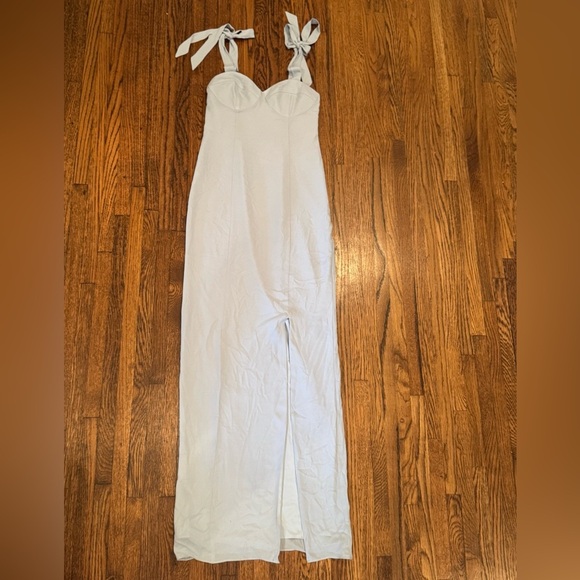 BHLDN Blue Storm Cloud Wedding Guest Sleeveless Dress with Slit Size 2 - Picture 6 of 10